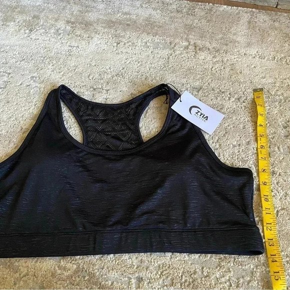 Zyia NWT Heathered Black Bomber Sports Bra Mesh Lace Back: XXXL - Picture 3 of 7
